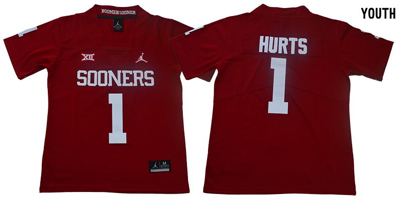 Youth Oklahoma Sooners #1 Hurts Red NCAA Jerseys->ncaa teams->NCAA Jersey